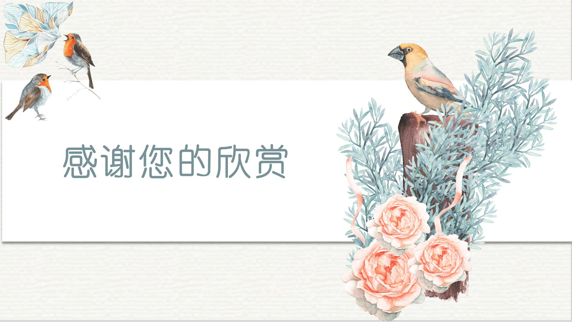 花鸟的清新设计ppt模板