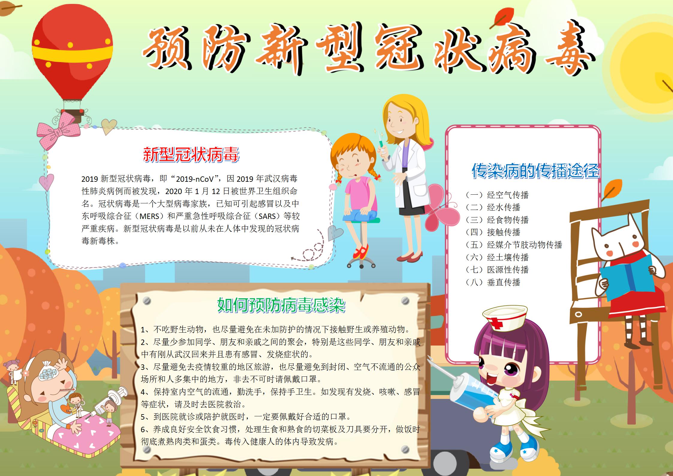 卡通预防新型冠状病毒手抄报