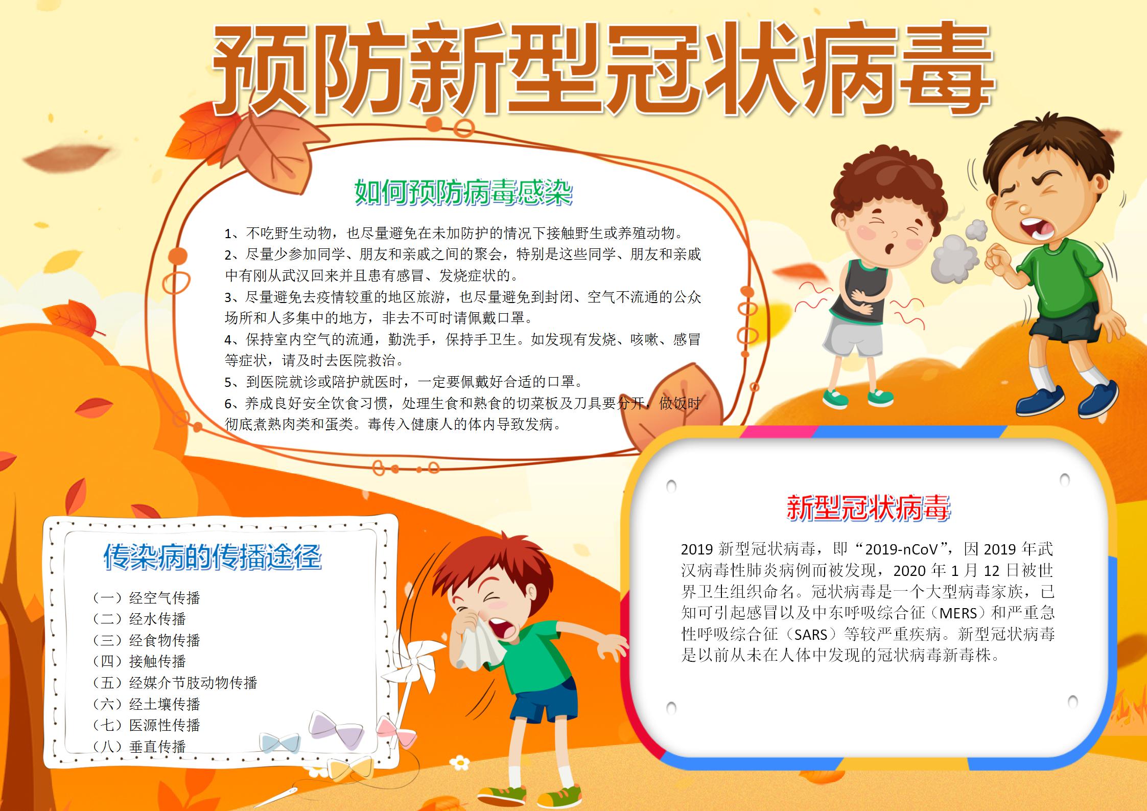 预防新型冠状病毒手抄报