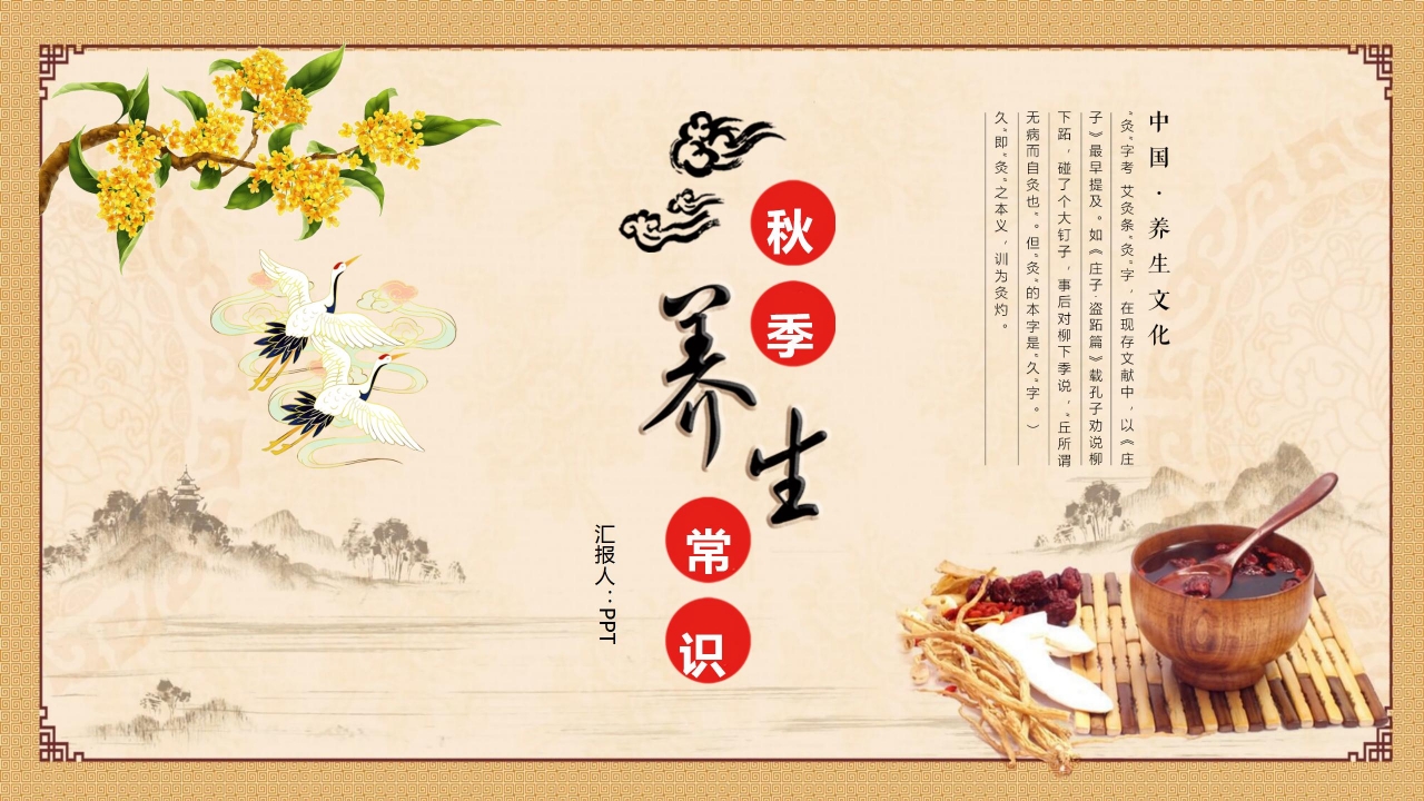 简洁质朴素雅风格养生ppt模板