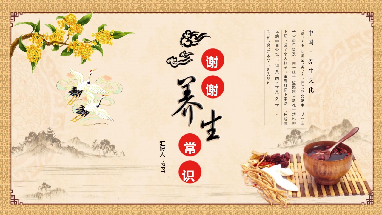 简洁质朴素雅风格养生ppt模板