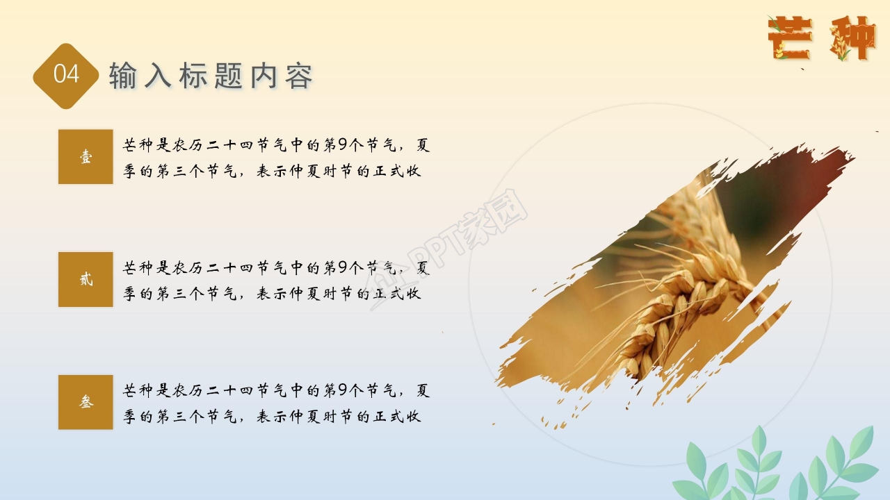 简约风二十四节气芒种通用ppt模板
