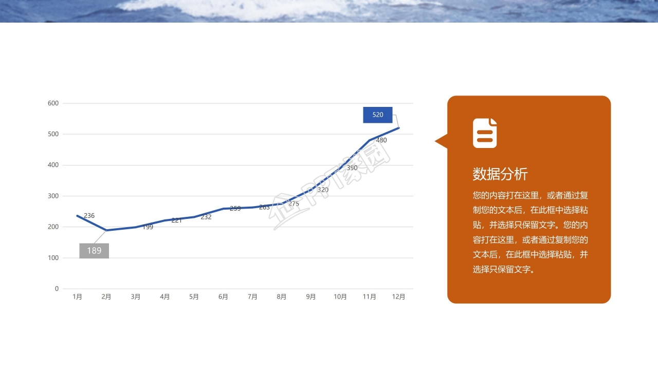 蓝色大海背景引领未来主题工作汇报ppt模板