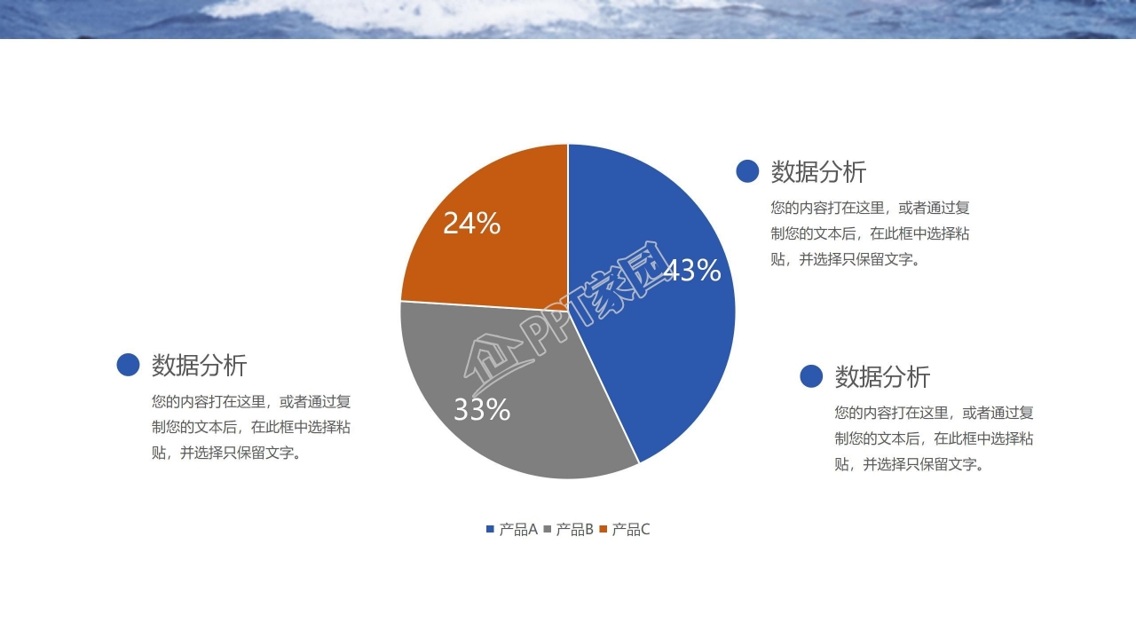 蓝色大海背景引领未来主题工作汇报ppt模板