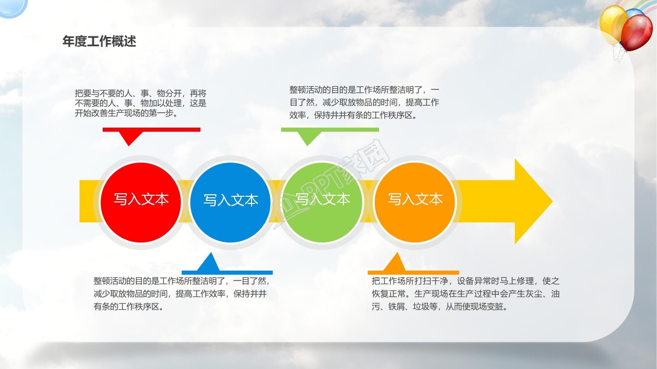 蓝色背景PPT模版-气球与天空主题