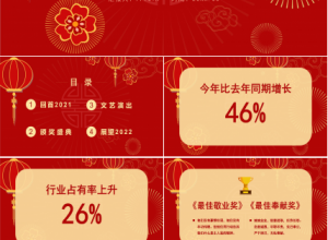 红色简约2022公司年会ppt模板下载推荐