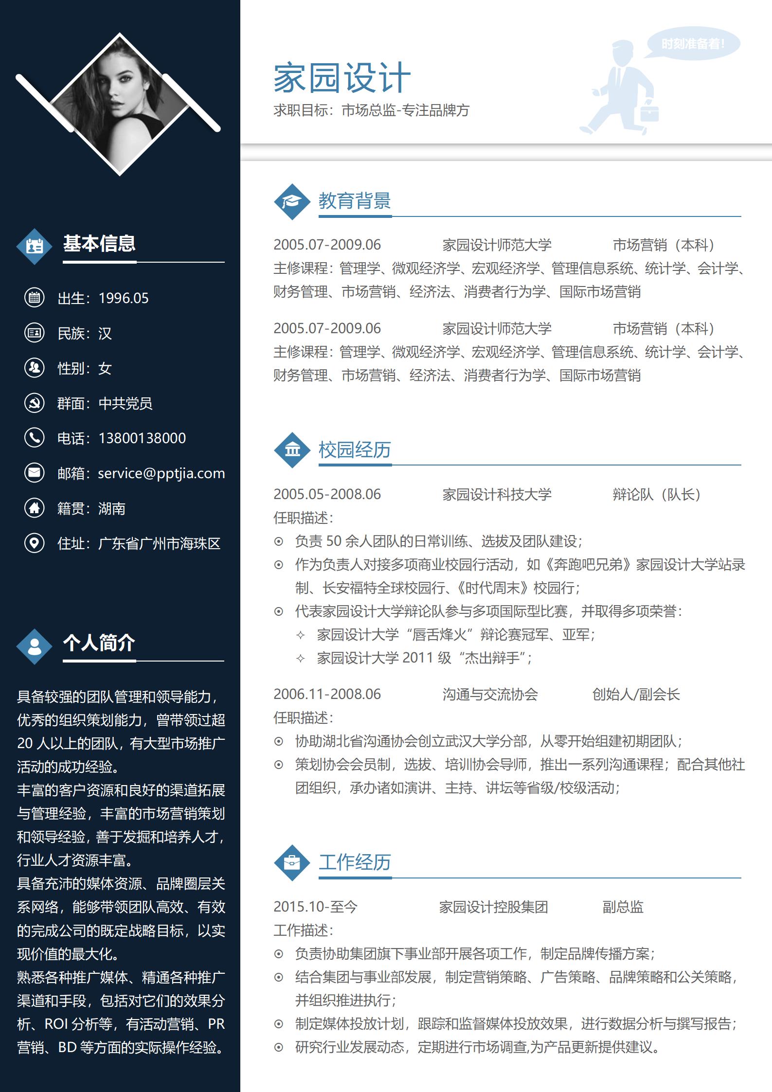 双页市场总监求职简历