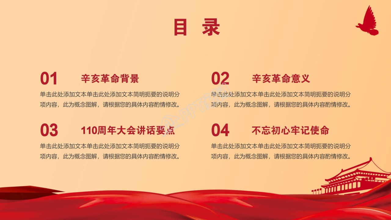 在纪念辛亥革命110周年大会上的讲话ppt模板