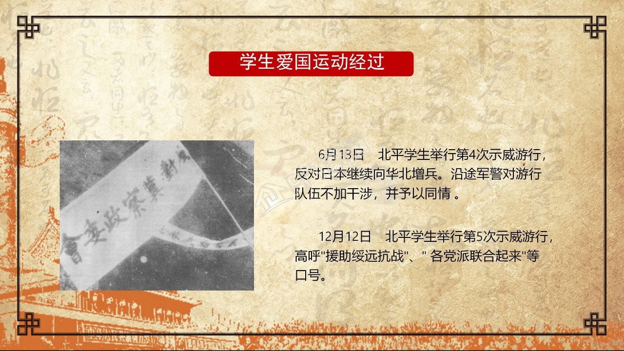 一二九学生爱国运动介绍ppt模板