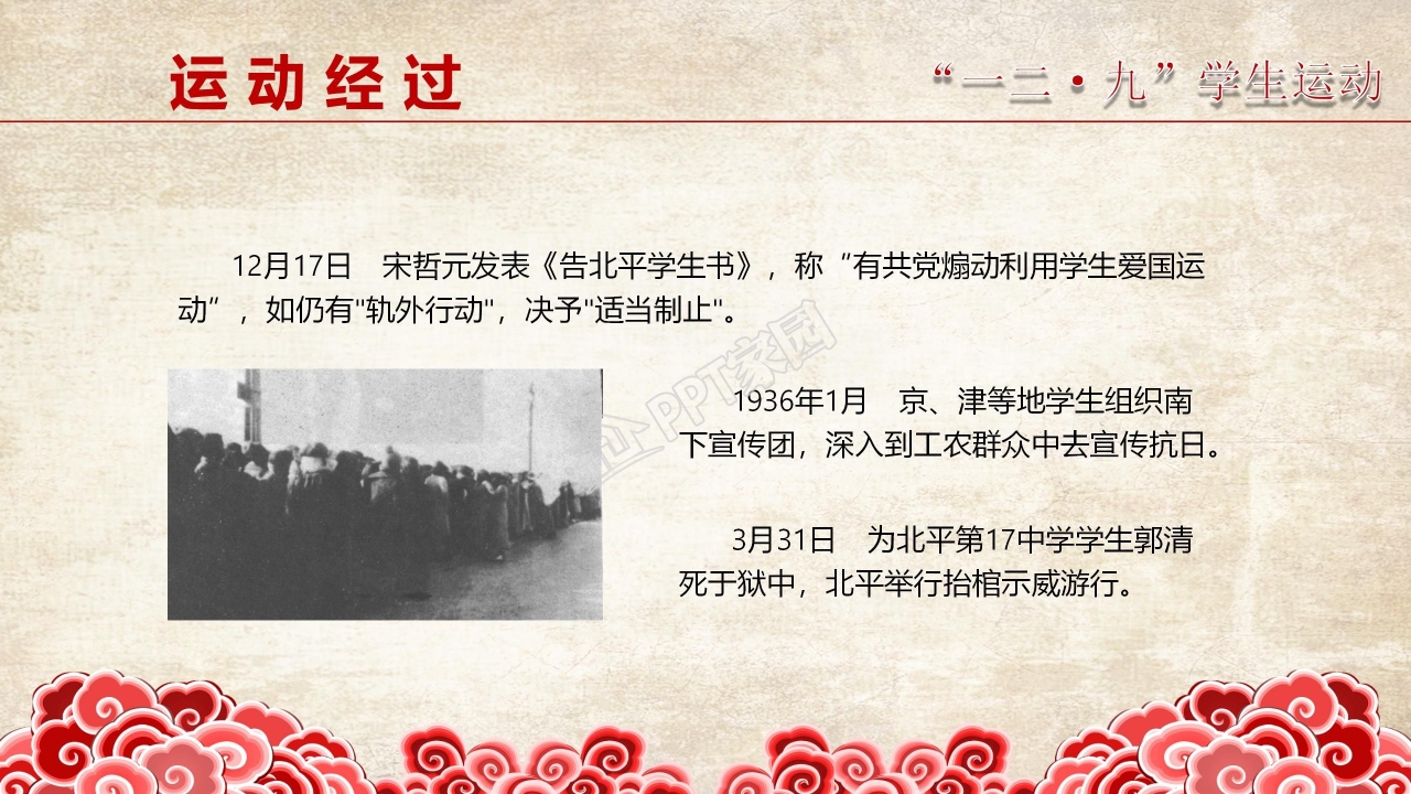 缅怀先烈珍爱和平一二九运动纪念ppt模板