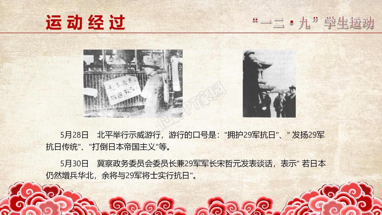 缅怀先烈珍爱和平一二九运动纪念ppt模板