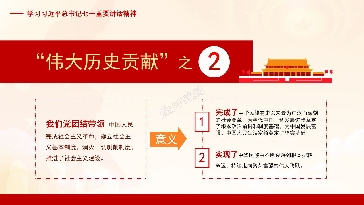 隆重红旗背景不忘初心主题七一党课课件PPT模板