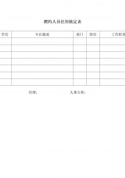 简约企业管理聘约人员任用核定表word模板