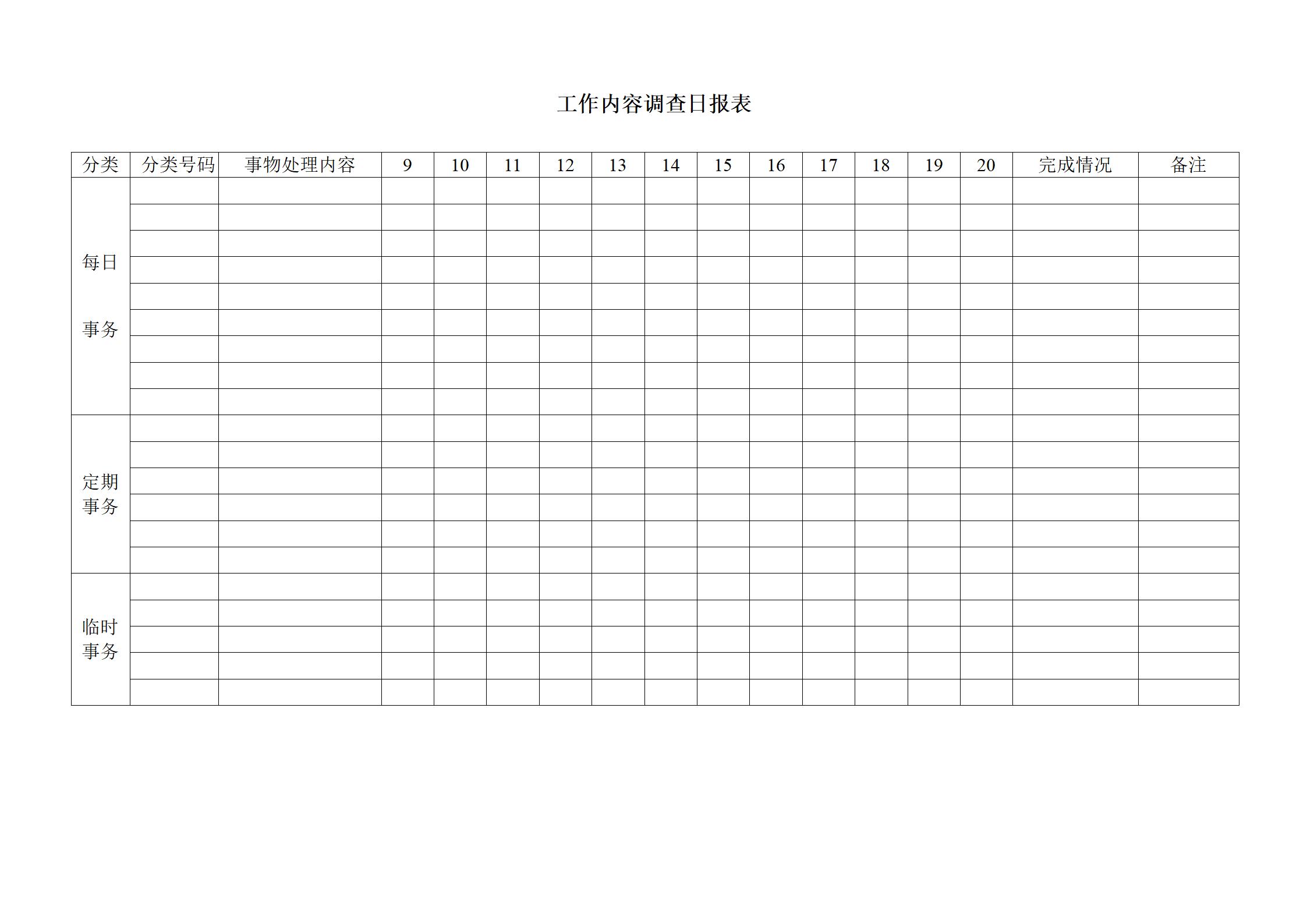 企业管理工作内容调查日报表word模板