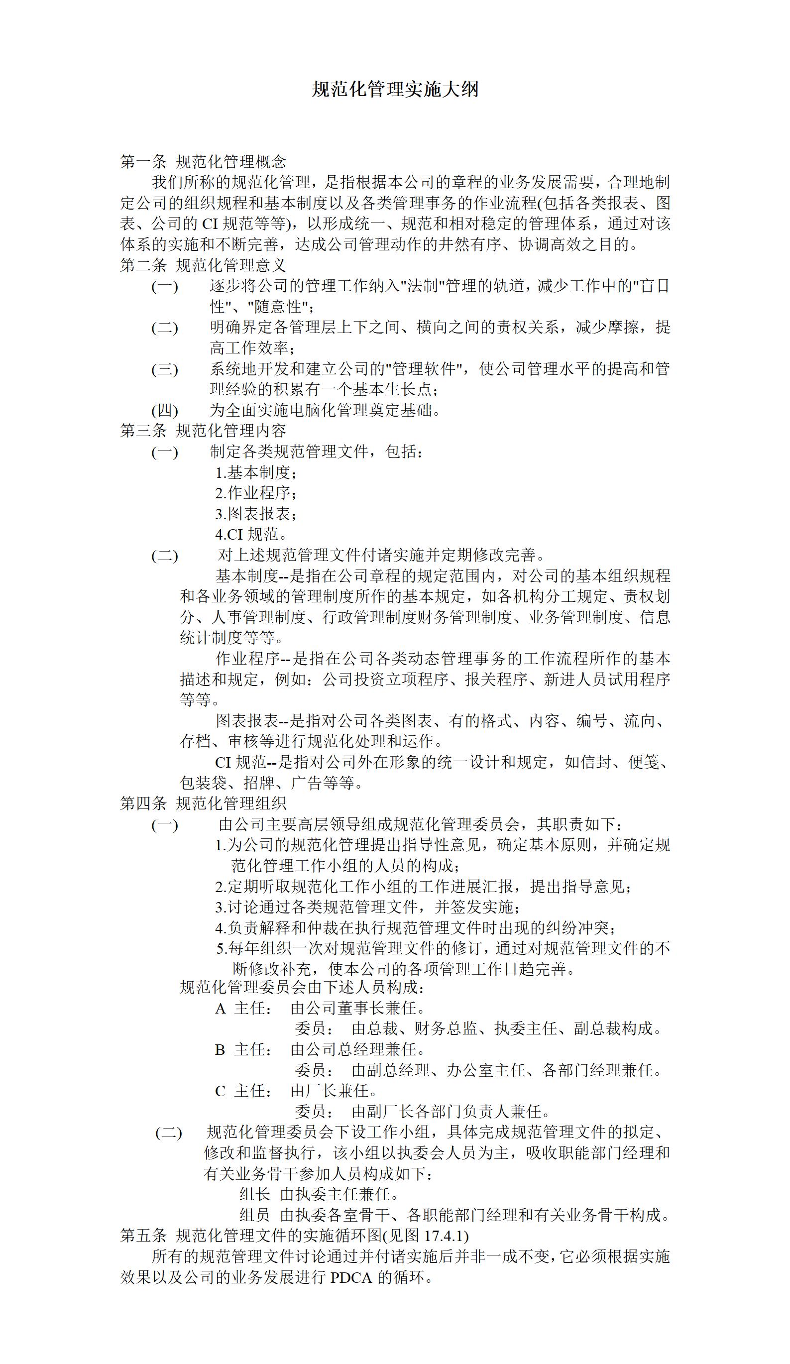企业管理规范化管理实施大纲word模板