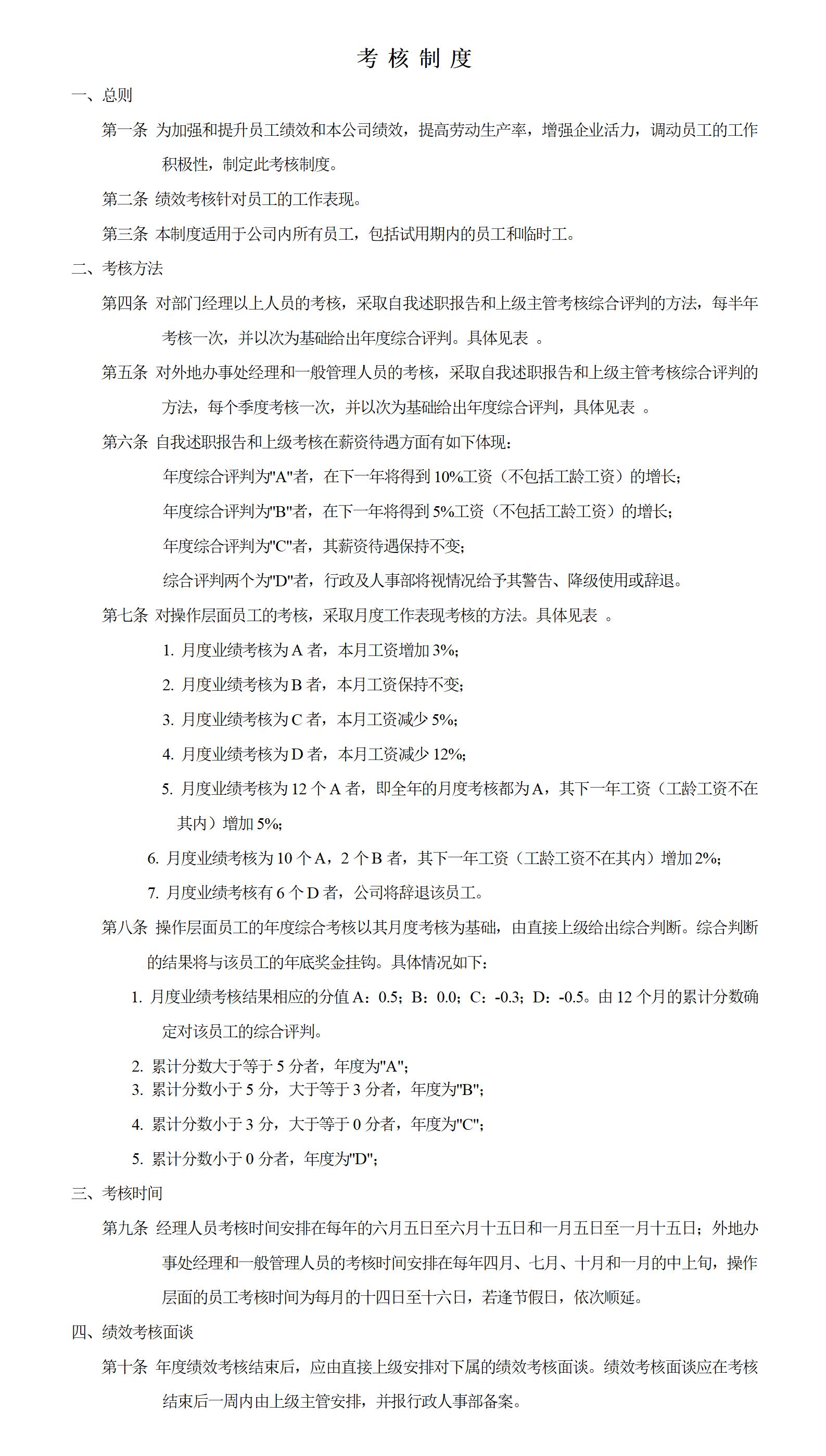 企业管理办公室考核制度word模板