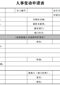 人事变动申请表excel模板