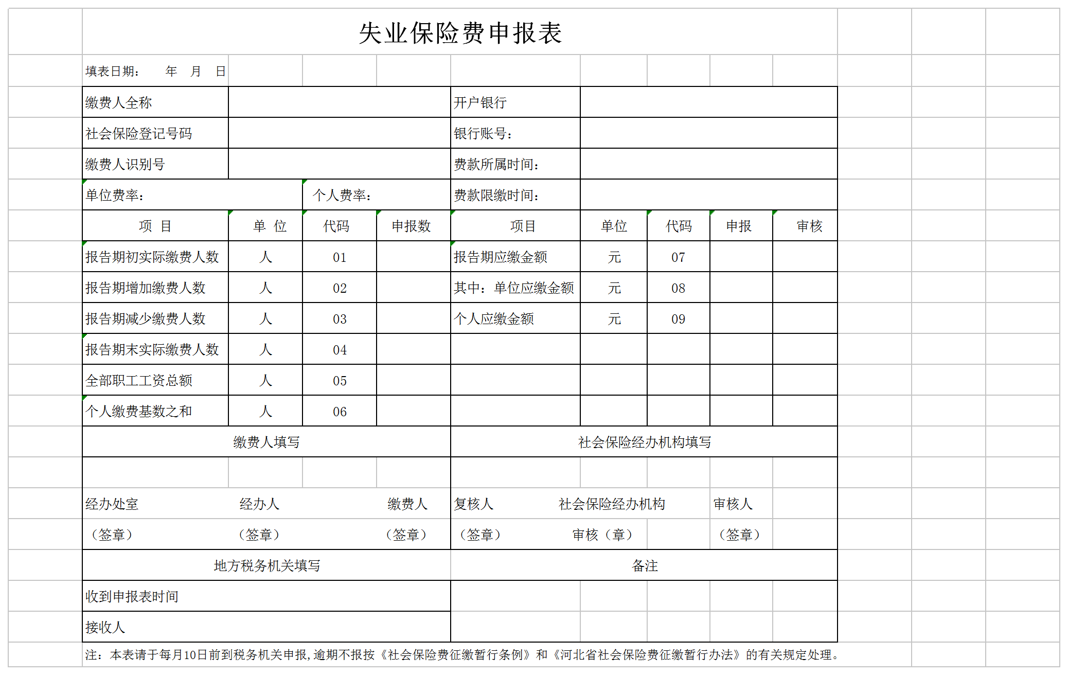 失业保险申请表excel模板