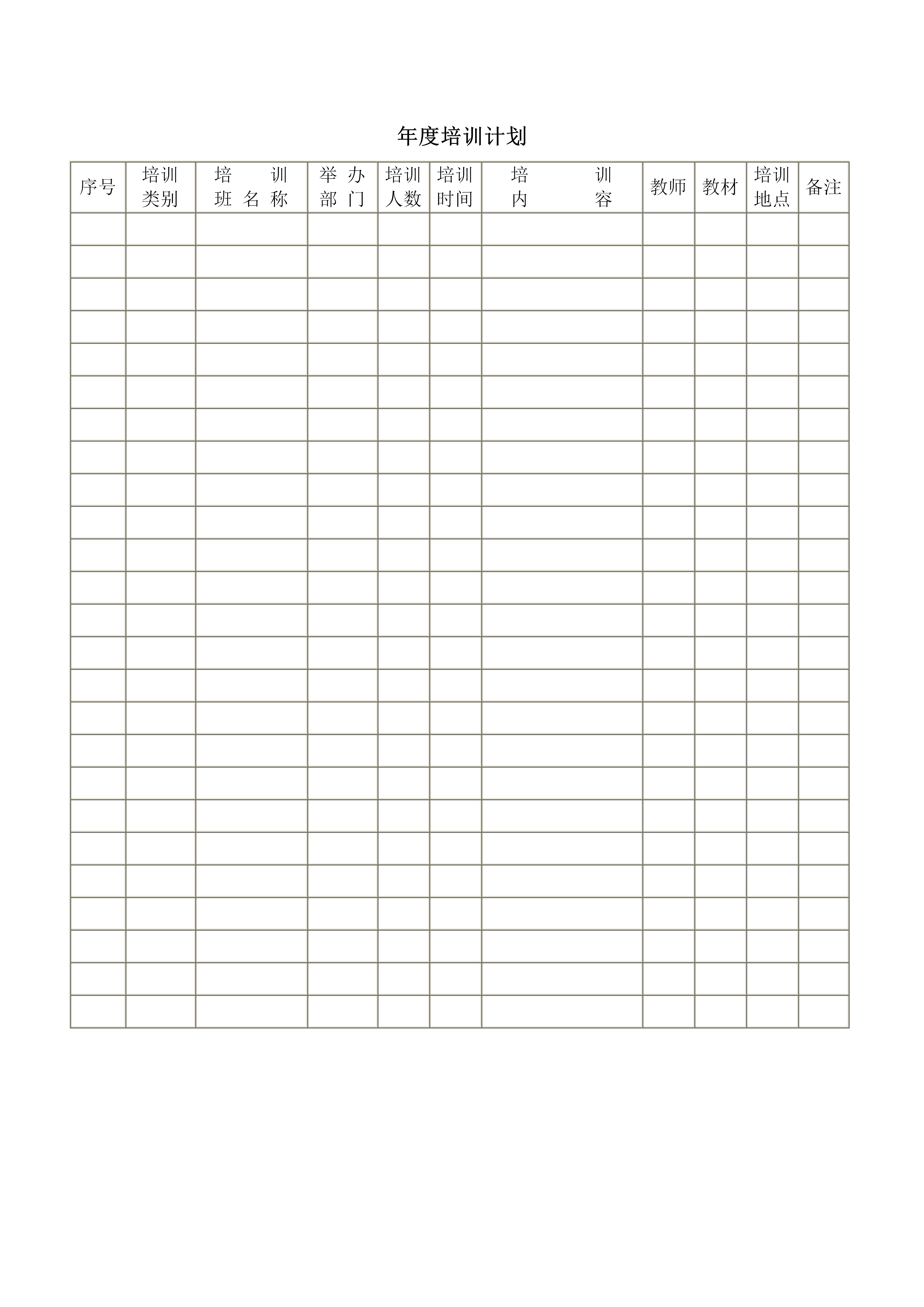 企业年度培训计划word模板