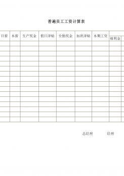 普遍员工工资计算word模板