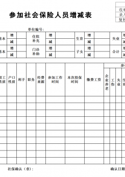 参加社会保险人员增减表excel模板