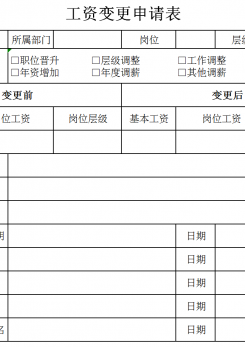 工资变更申请书excel模板