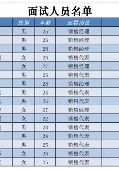 面试人员名单表excel模板
