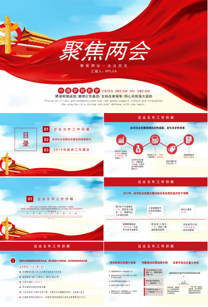 国防部聚焦全国两会内容会解读ppt模板