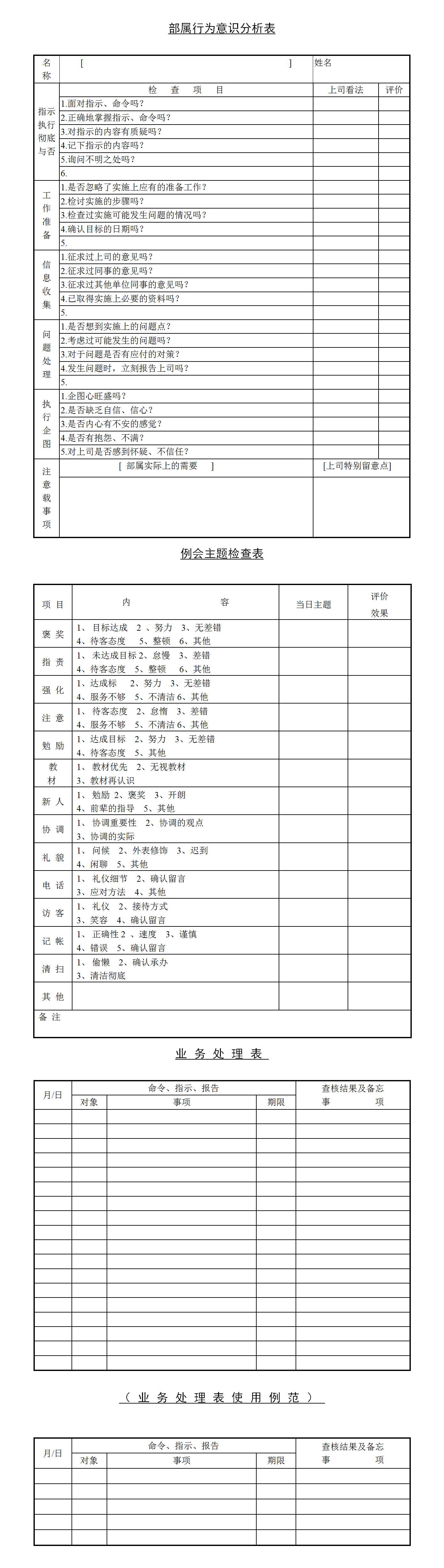 部属行为意识分析表word模板