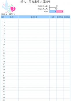 婚礼出席人员清单excel模板