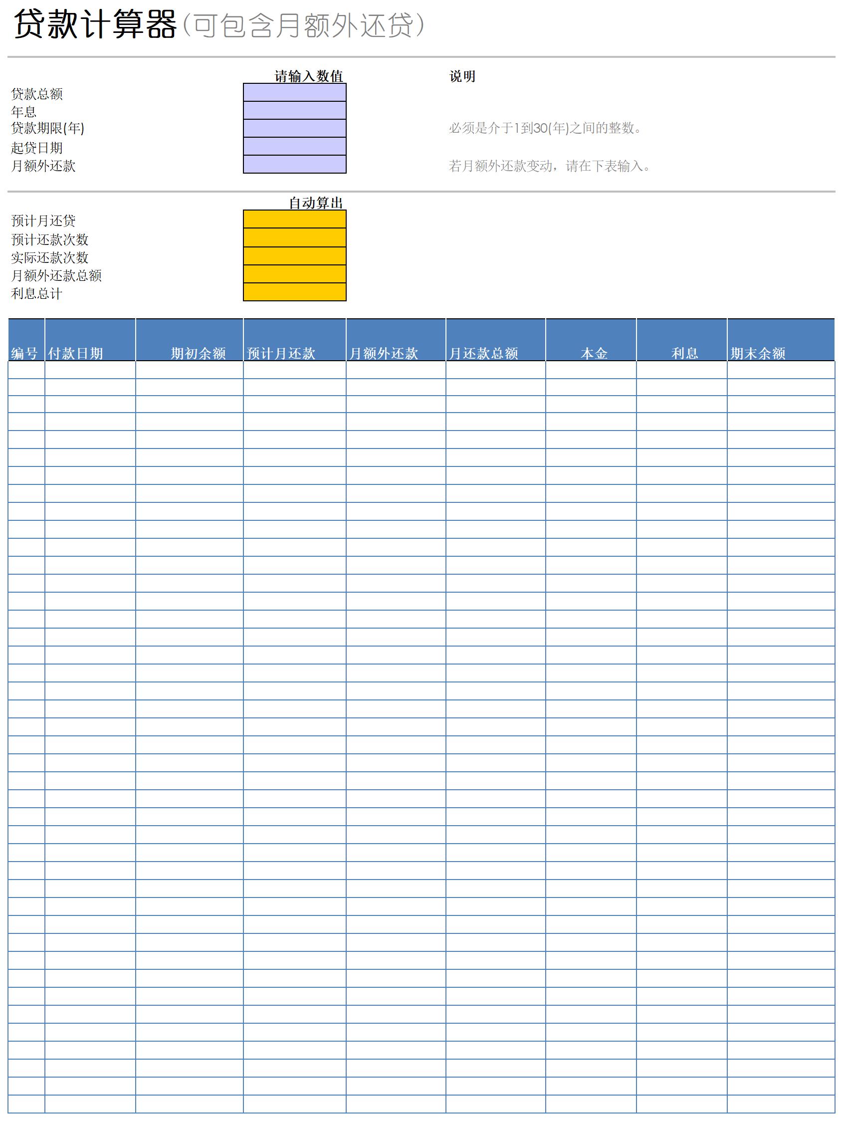 贷款计算器excel模板