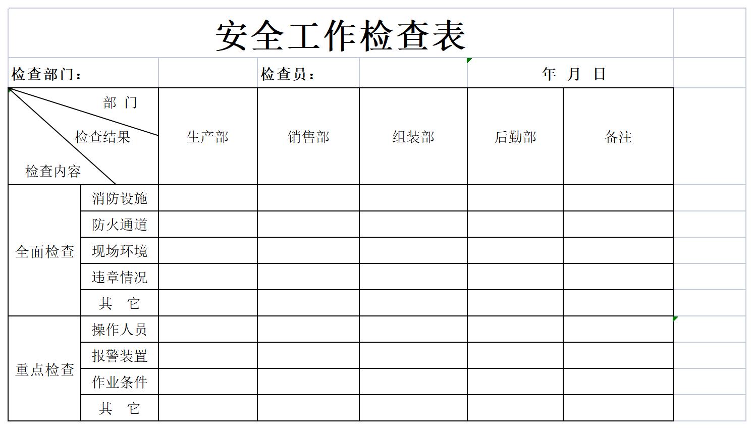 安全工作检查excel模板
