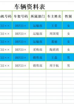 车辆资料表excel模板