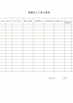企业普遍员工工资计算表word模板