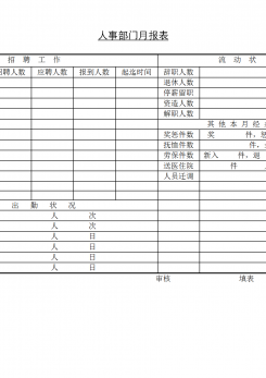 企业人事部门月报表word模板