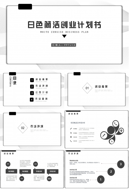 白色简洁扁平化创业计划书融资计划书ppt模板