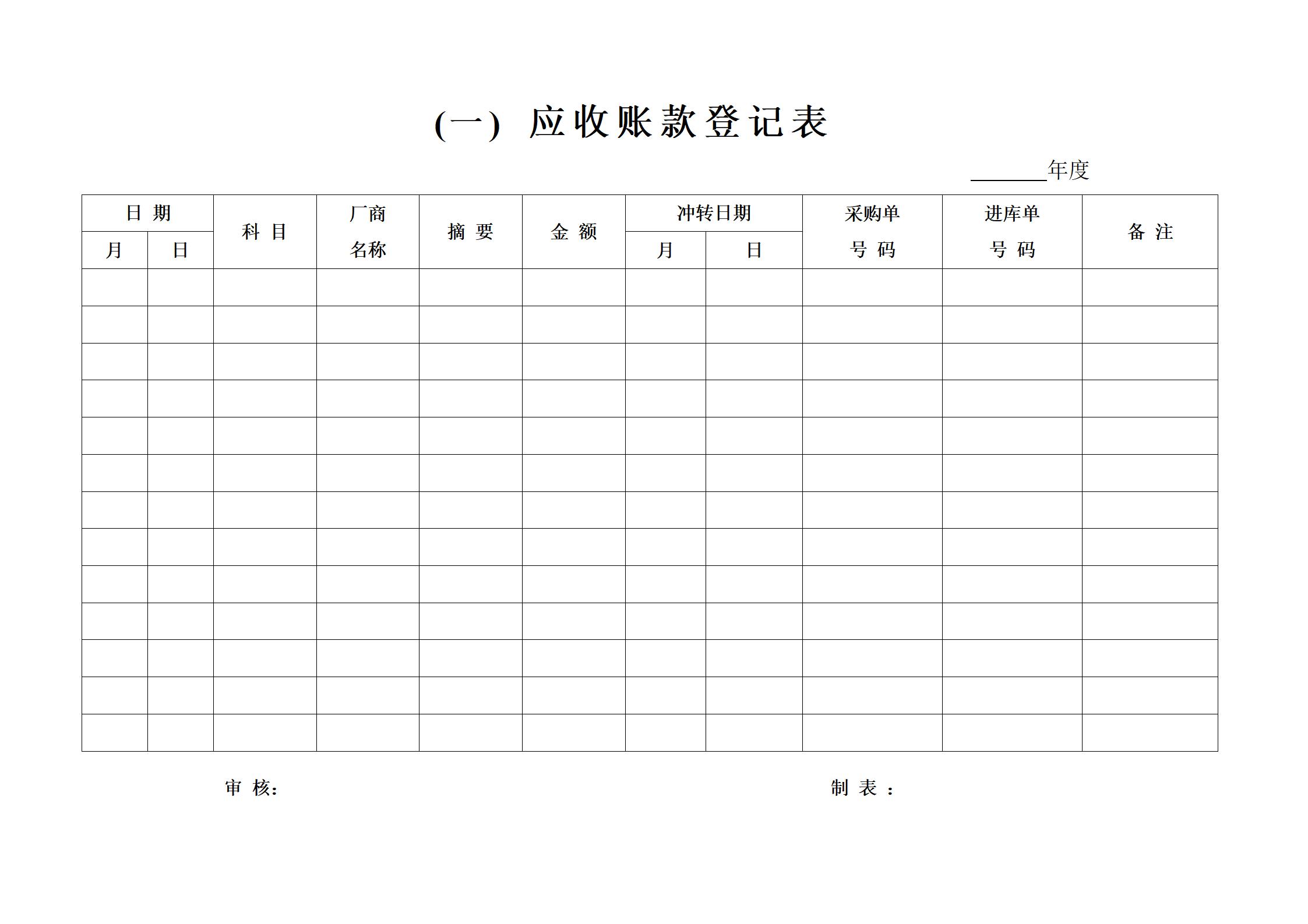 应收账款表格word模板