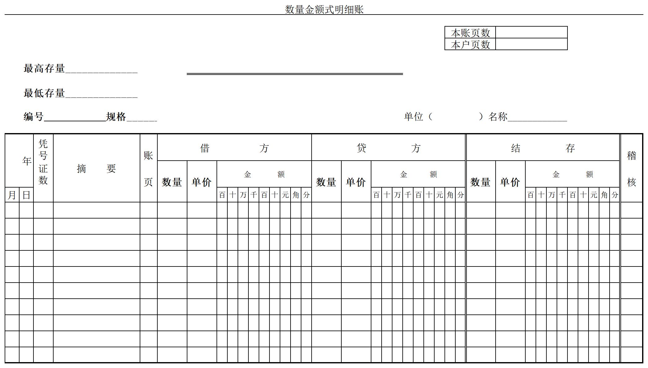 数量金额式明细账excel模板