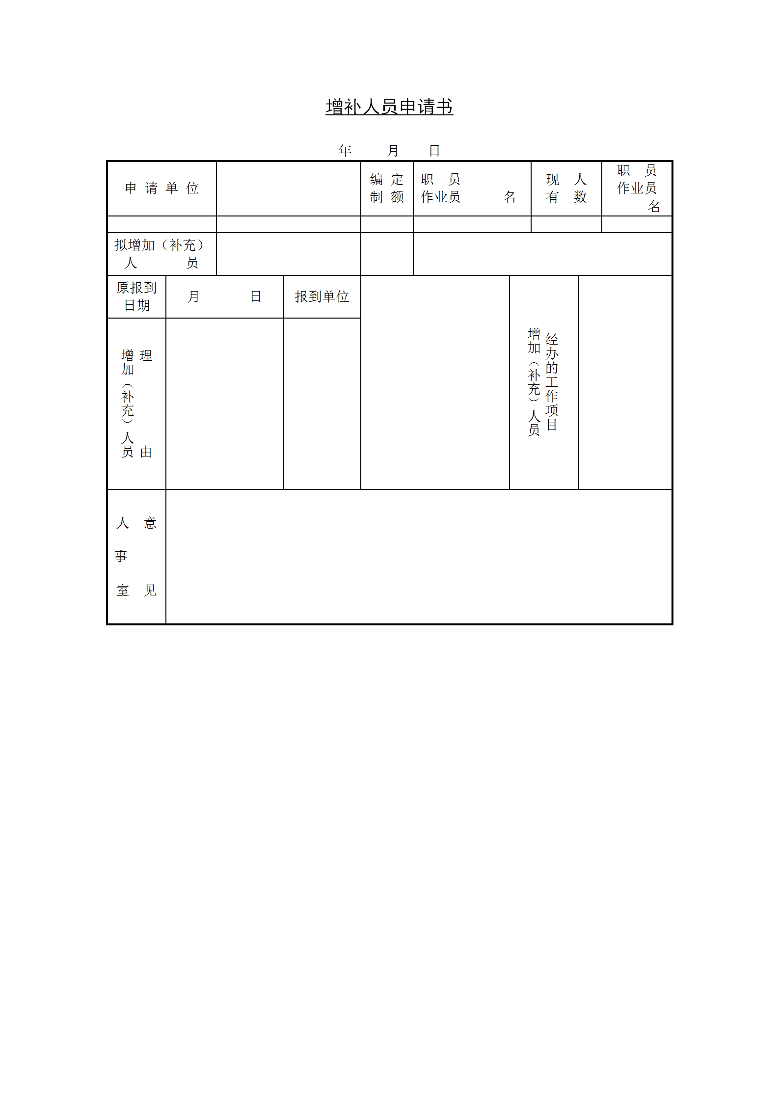 企业增补人员申请书word模板