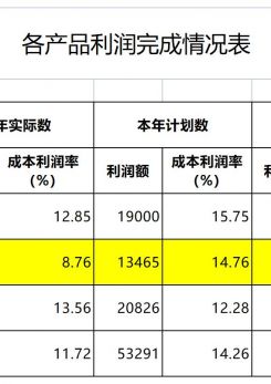产品利润完成情况分析excel模板