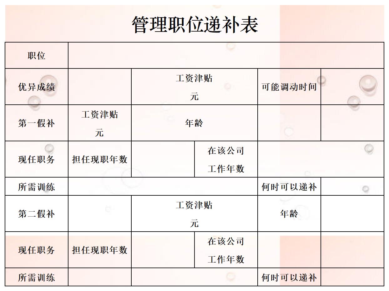 管理职位递补表excel模板