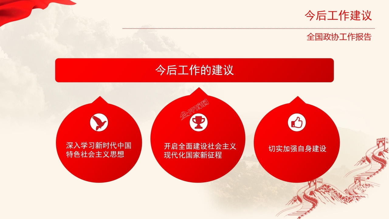 红色大气简约全国政协常委会工作报告ppt模板