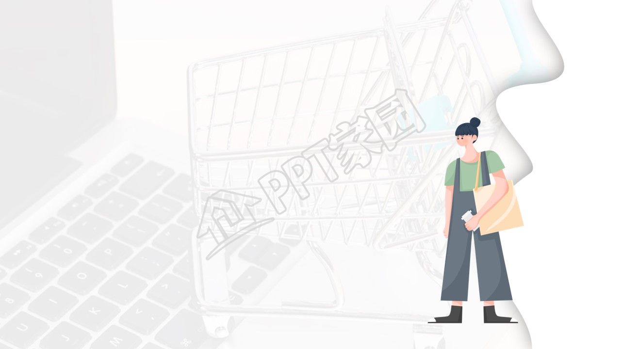 微信营销职场办公人物电脑购物车绿色圆圈ppt背景图片