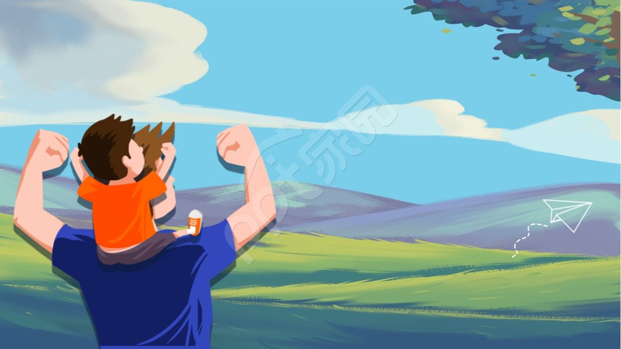 手绘感恩父亲节父子亲情欢乐ppt背景图片