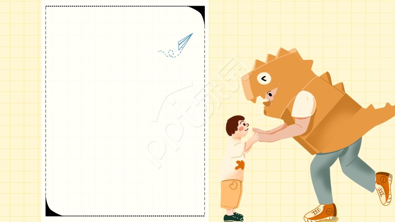 卡通手绘父亲节父子女亲情纸飞机ppt背景图片