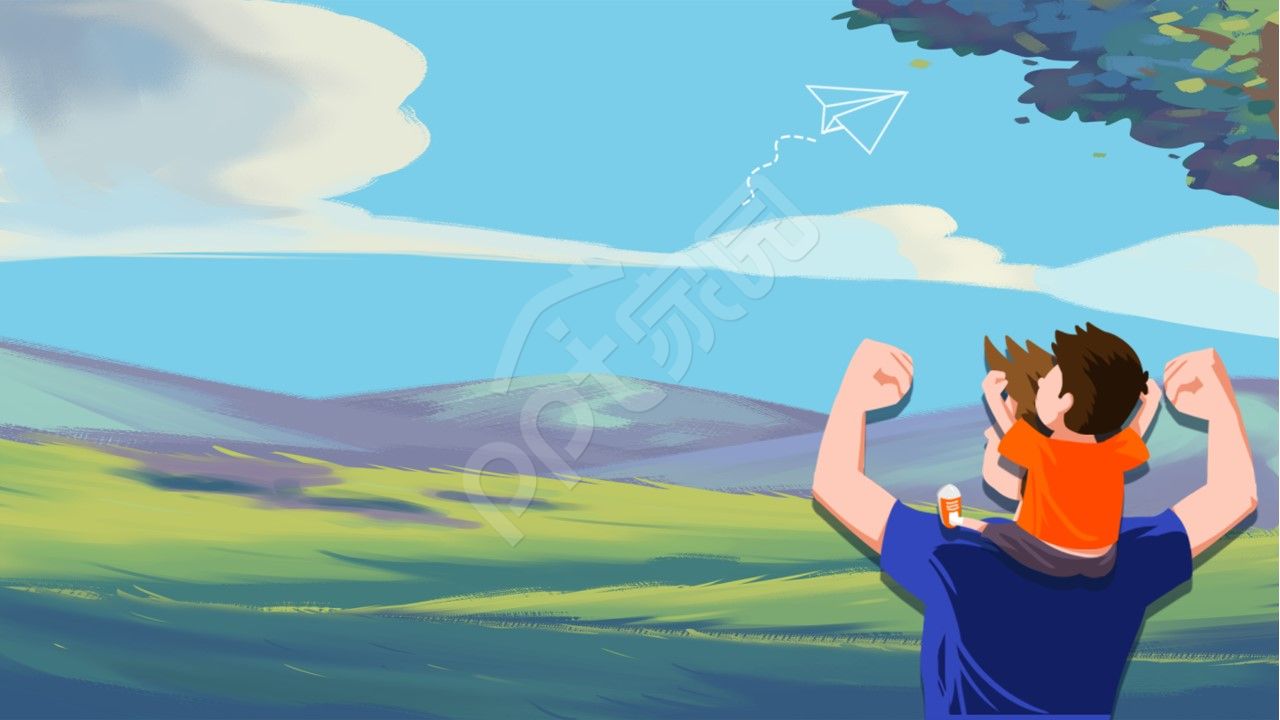 手绘感恩父亲节父子亲情欢乐ppt背景图片