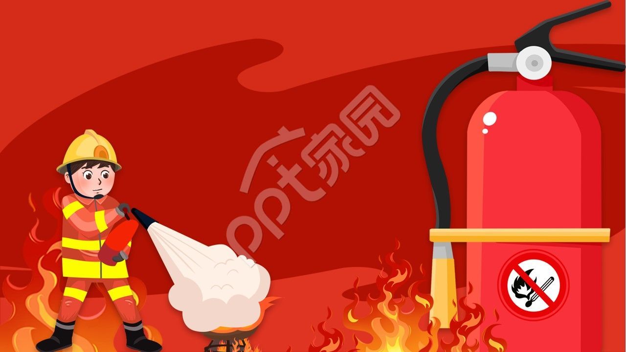 红色手绘简约风消防安全教育消防员防火主题班会ppt背景图片