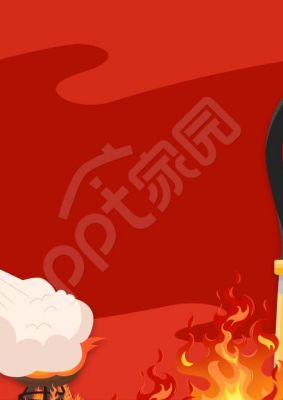 红色手绘简约风消防安全教育消防员防火主题班会ppt背景图片