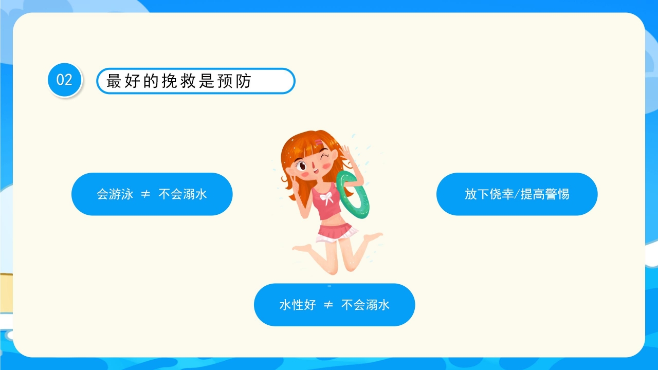 蓝色简约防溺水安全主题班会公开课课件PPT模板