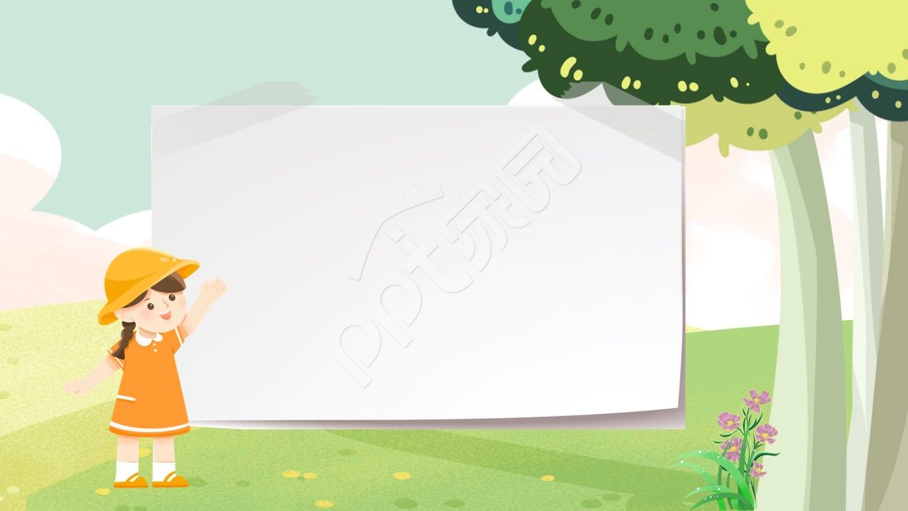 小清新故事演讲小女孩森林出游主题班会教育课件ppt背景图片